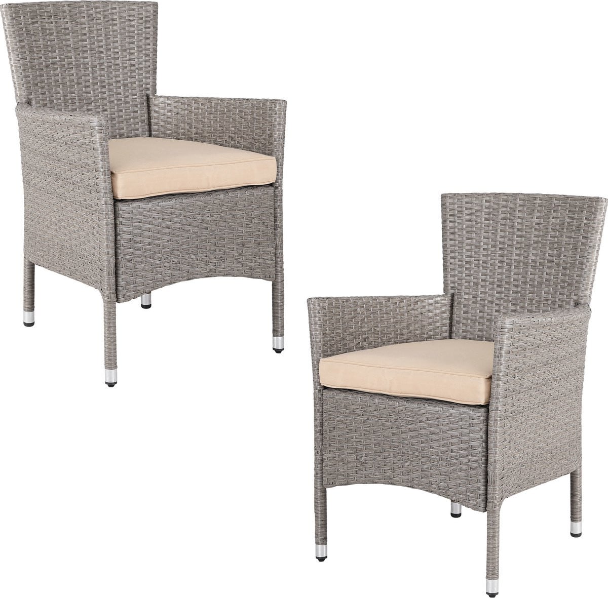 Casaria Polyrattan Tuinstoel met kussens, 2 stuks, stapelbaar, Beige