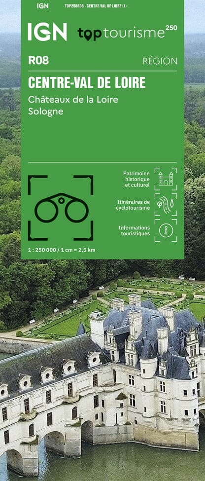 Carte régionale TOP 250 n° 8 - Centre, Val de Loire, Châteaux de la Loire, Sologne   IGN