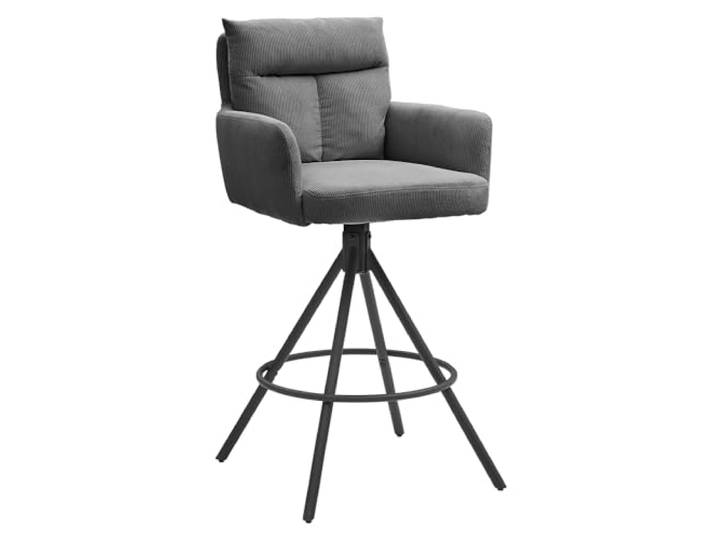 Home4You Barhocker - Grau - Schwarz - Cordbezug - Metallgestell - drehbar
