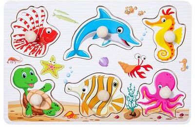 Smart Shopping Spot Handheld Montessori Baby Puzzle Matching Board Toy For Early Childhood Education With Cartoon Animals And Fruits ocean