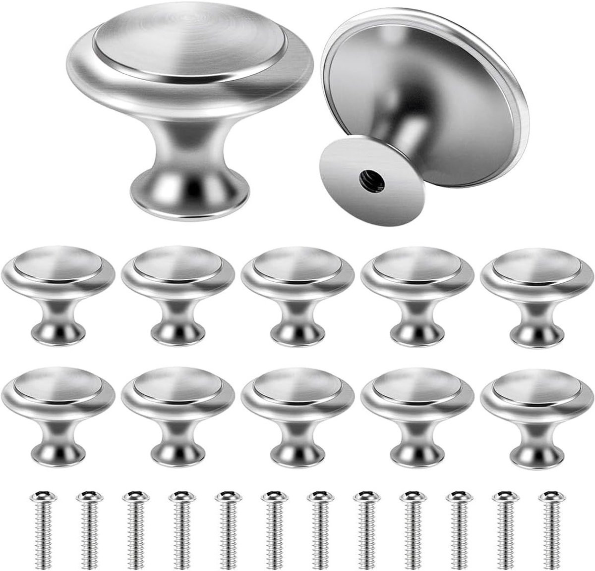 12 stuks Ronde Deurklinken voor Meubels 27mm - Zilveren Knoppen voor Keuken, Kasten en Badkamer