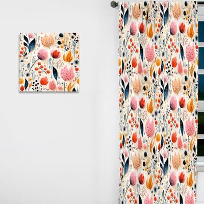 DESIGN ART "Designart ""Minimalist Pastel Flowers Pattern"" Midcentury Curtain - Blackout Geometric Curtain - 1 Panel"