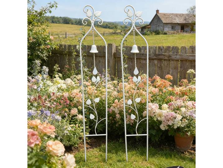 2 supports de fleurs en fer forgé de style français vintage en forme de cloche, pour jardin, support décoratif pour petites plantes grimpantes comme le clématite