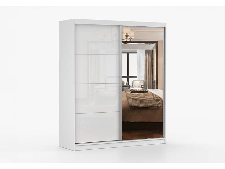 Schwebetürenschrank MULTI 35 183 cm Weiß Weiß Semigloss + Spiegel