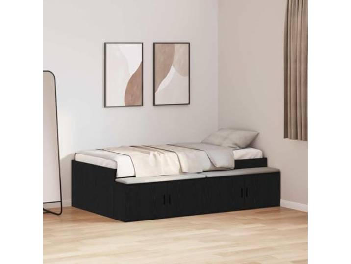 WDGJJFECNMUEHI Holzwerkstoff Stauraum Bettgestell Schwarz 90 x 200 cm Bettgestell Bettrahmen Schwarz Eichen-Optik 90x200 cm Holzwerkstoff mit Schubladen Stauraum und Lattenrost Modernes