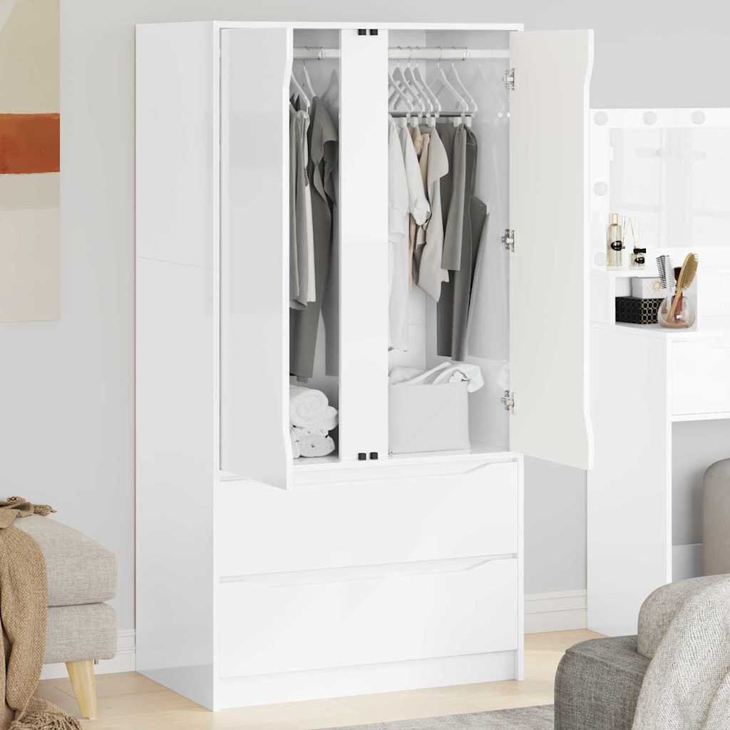 Metro Manufactured Wood Wardrobe High Gloss White 156cm H X 79.5cm W X 49cm D