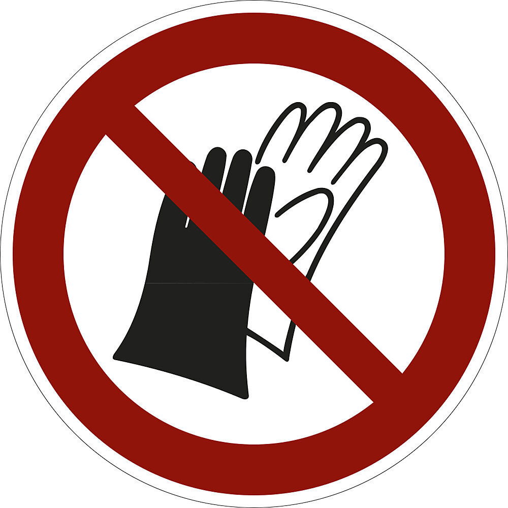kaiserkraft Verbotszeichen, Schutzhandschuhe benutzen verboten, VE 10 Stk, Folie, Ø 100 mm