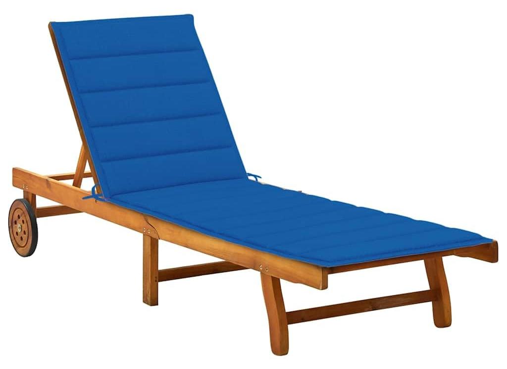 Verstellbare Liege - Massives Akazienholz - 200x63x85 cm - Königsblau - Liegestuhl mit Rollen
