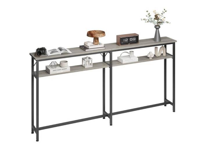 Table console table d'appoint double couche de 180 cm meuble d'entrée en bois Gris