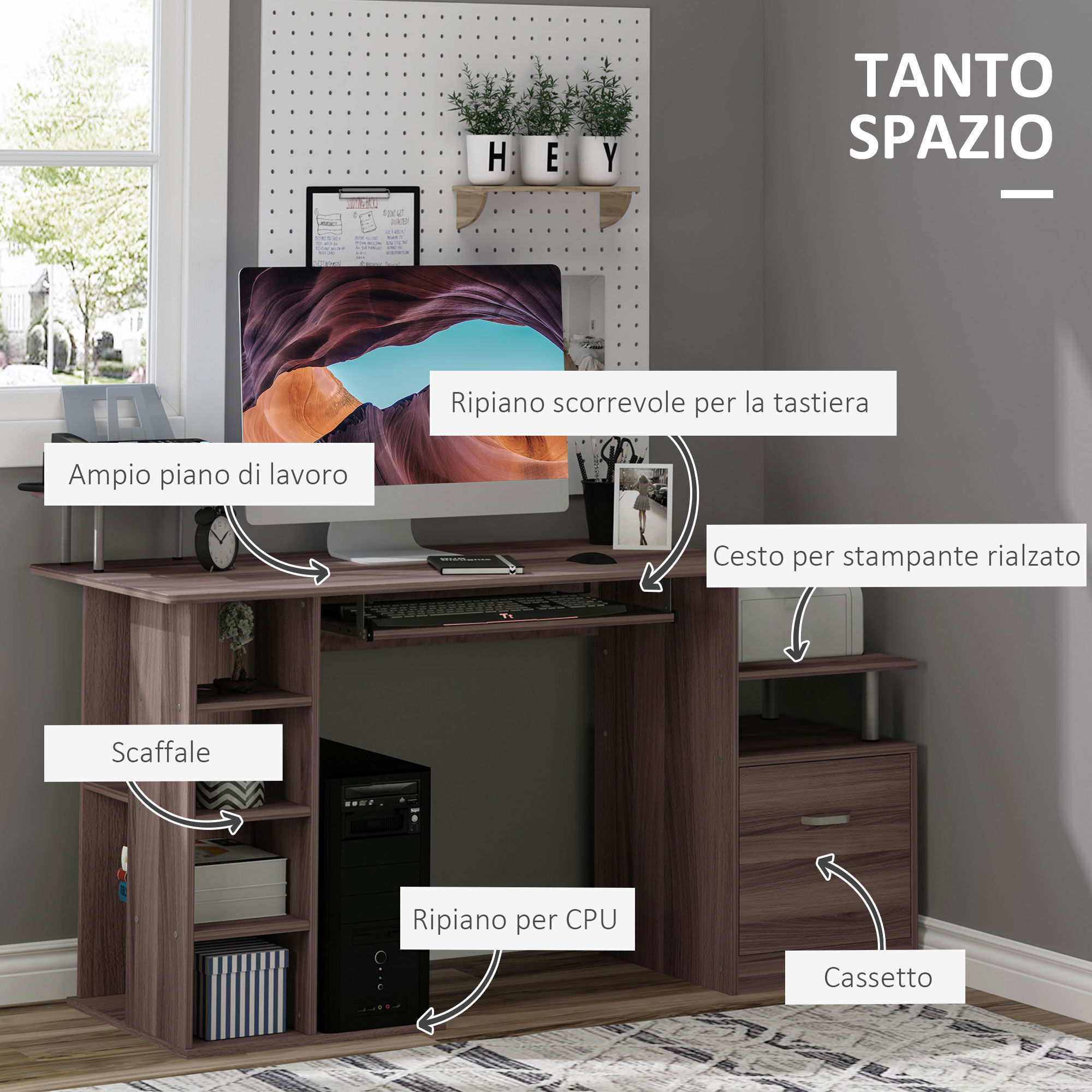 Altro Scrivania Per Pc Da Camera E Ufficio Con Cassetto E Scaffale In Legno