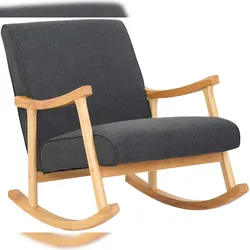 DELUKE Schaukelstuhl JONAS Indoor 67x92x82cm, Stoff, Dunkelgrau, Hellbraun Liegestuhl Relaxstuhl Sofastuhl