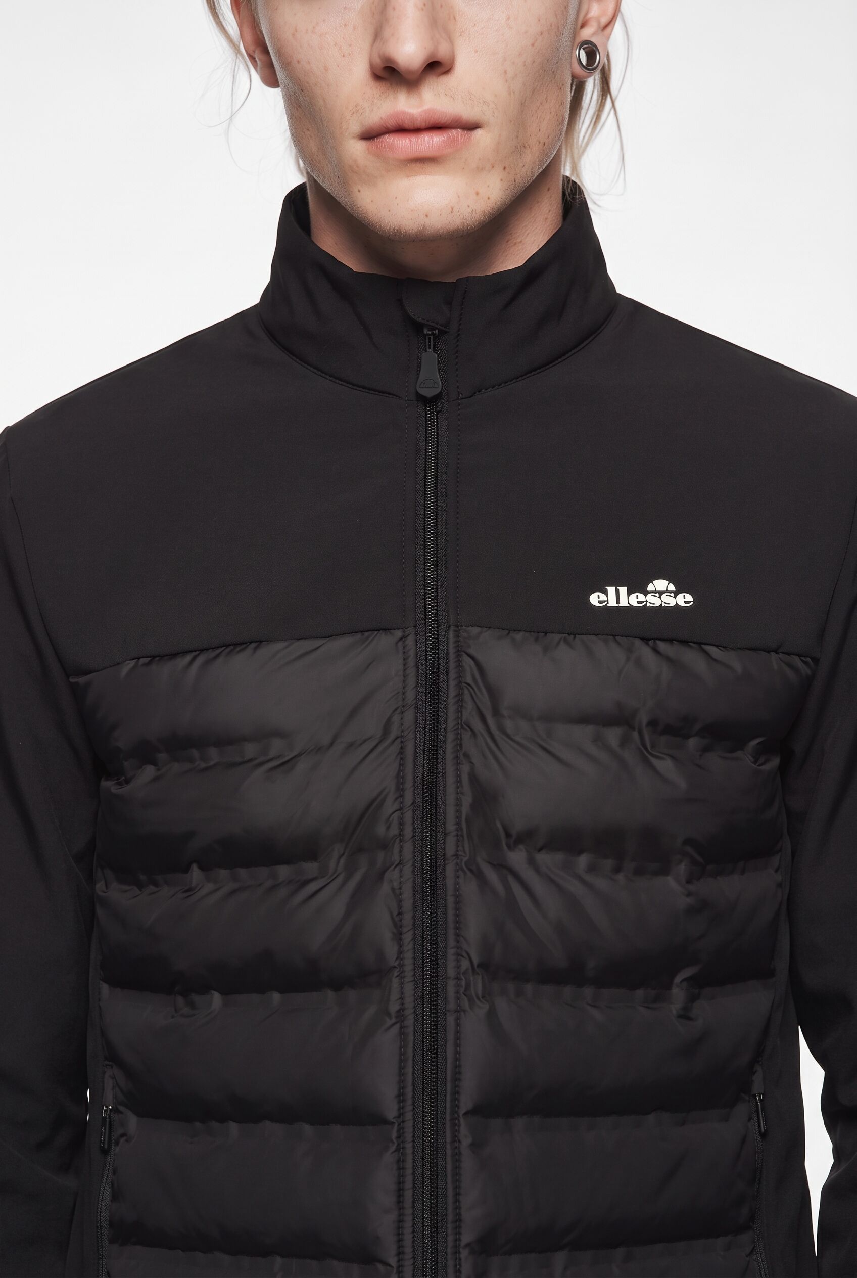 Hybridjacke ELLESSE "SOLZAGO HYBRID JACKET", Herren, Gr. L, schwarz, Web, Obermaterial: 95% Polyester, 5% Elasthan, normal, Jacken Hybridjacke, mit wasserabweisenden und windabweisenden Eigenschaften