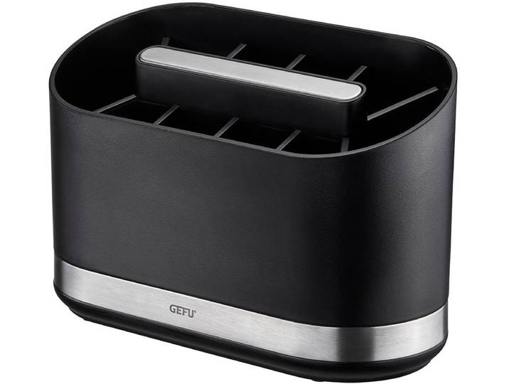 Besteckhalter GEFU Smartline , grau (schwarz, edelstahlfarben), B:10,2cm H:14,2cm T:22cm, Edelstahl, Kunststoff, Besteckkörbe, Besteckhalter, 10 Fächer, Edelstahl/ABS/PS