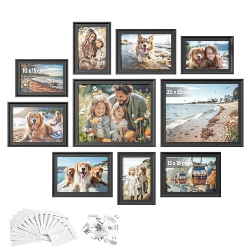 SONGMICS Fotolijsten Set van 10, Zwart, Wand & Tafel, Diverse Maten