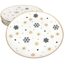 6x Stars schwarz & gold Speiseteller Steingut 6 Personen Essteller Weihnachten