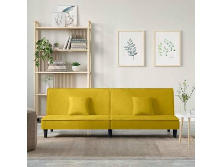 YUTAASU Schlafsofa Gelb Samt Verstellbare Rueckenlehne, Dick Polsterung, Sperrholzrahmen, Kissen Inklusive, Gastebett