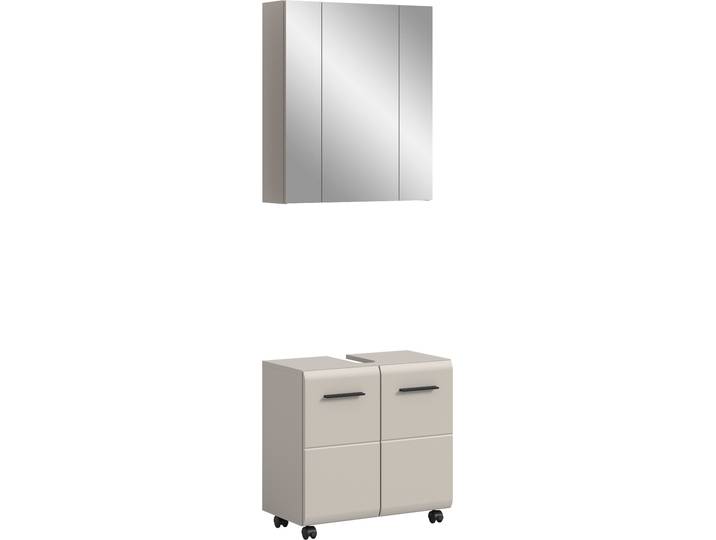 Badmöbel-Set WELLTIME FLORENZ, 2-tlg. Bad-Kombination, hochwertige MDF-Front , beige (kaschmir), B:60cm H:185cm T:30cm, Kastenmöbel-Sets, Badmöbel-Set, Bad-Kombination, Bad-Möbel, Badezimmer, Kombination, Kombi