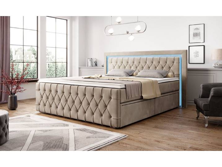 PROMETO Möbel Boxspringbett mit 7-Zonen Taschenfederkernmatratze, 180x200 cm Bettkasten Acosta, 7-Zonen-Taschenfederkernmatratze, Topper, 2 Bettkästen