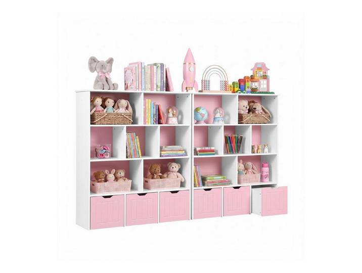 LuxusKollektion Kinderregal Kinderzimmerregal Rosa 2er Set mit Rollkisten, 2-tlg.
