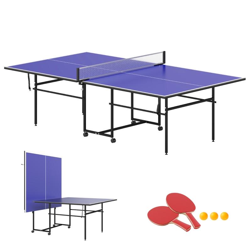 Tischtennisplatte Klappbar & Mobil mit Set - Wettkampfmaß 274x152,5x76 cm, Inkl. 2 Schläger, 3 Bälle & Netz, Metallrahmen, TT-Tisch Blau