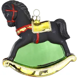 Christbaumschmuck Glas 12cm Schaukelpferd Figur Handbemalt Weihnachtsbaum Anhänger Weihnachten Christbaumanhänger Weihnachtsbaumschmuck Pferd Schwarz