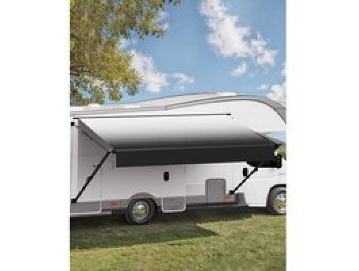 VEVOR Wohnwagen Markise einziehbare RV Markisen (609,6 cm) wasserdichter Sonnenschutz mit Aluminiumlegierungsrahmen, Außenmarkise mit schwarzem Ständer und schwarzen Stoffen mit Farbverlauf