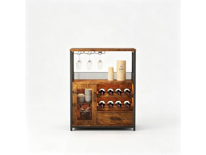 Koioplie Barschrank 70x35x92 cm Metall Weinregal Stauraum Glashalter, Abnehmbares Regal, Gittertür, Getränkebereich, Beleuchtung