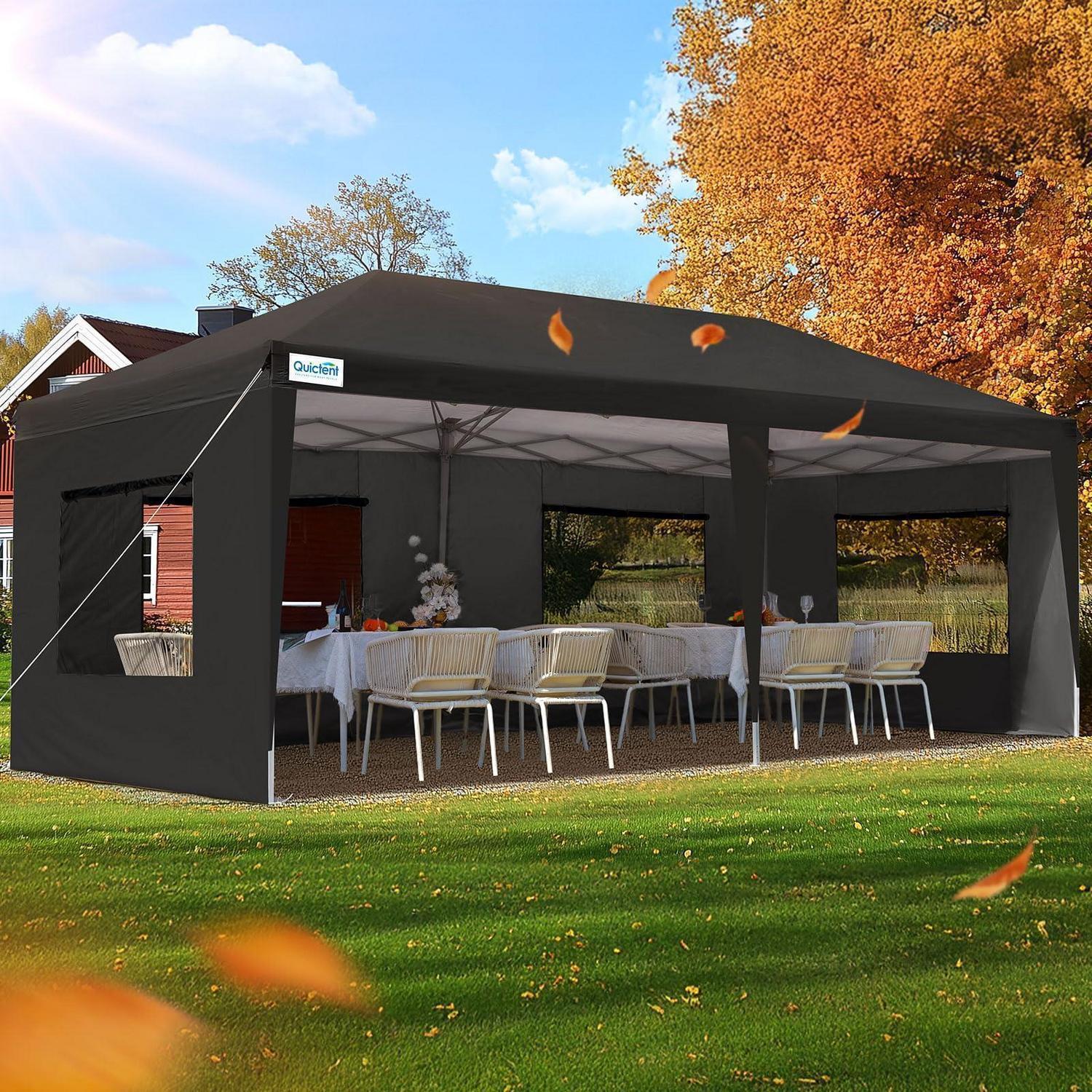 Faltpavillon 3x6m wasserdicht mit Seitenwänden UV-Schutz 50+ Insektenschutz Stahlrahmen Schwarz