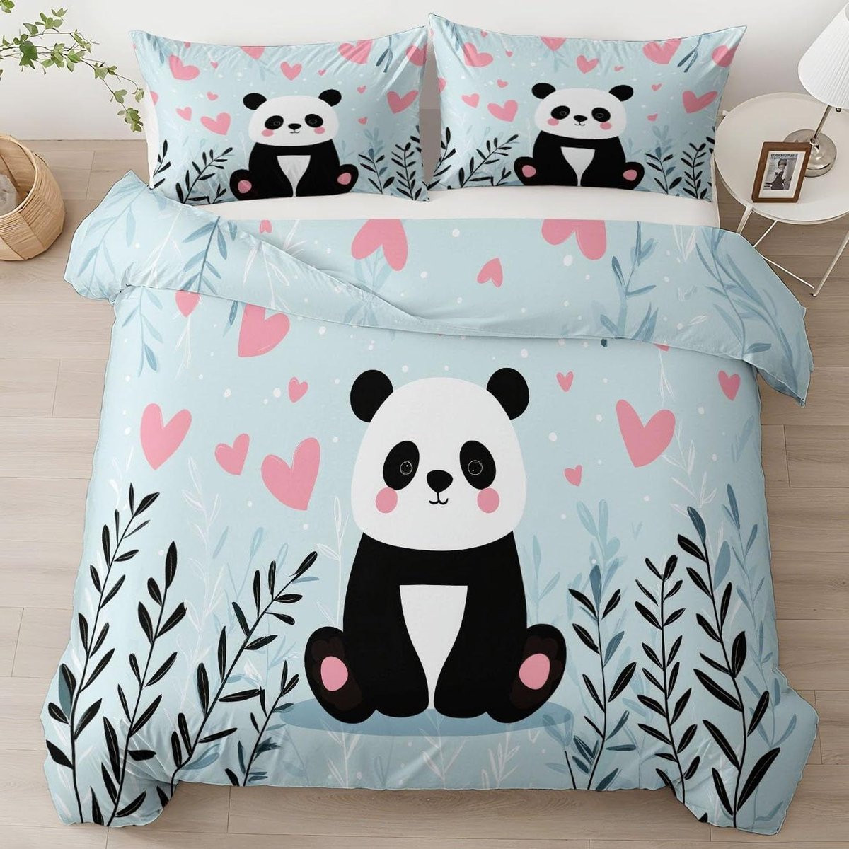 Dekbedovertrekset Panda Blauw met Kussenslopen - Omkeerbaar Design - 220 x 240 cm