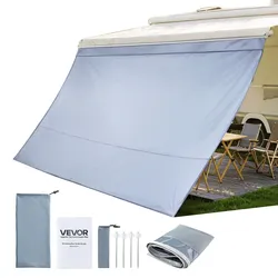 VEVOR Sonnenschutz (2 x 3,7 m) für Markisen (4 m), Markisen-Vorderwand mit UV50+ & Reißverschluss-PU-Bezug & Doppelt Genähtem Polyester-Netzgewebe, Regenschutz für Wohnmobil, Camping & Wohnwagen