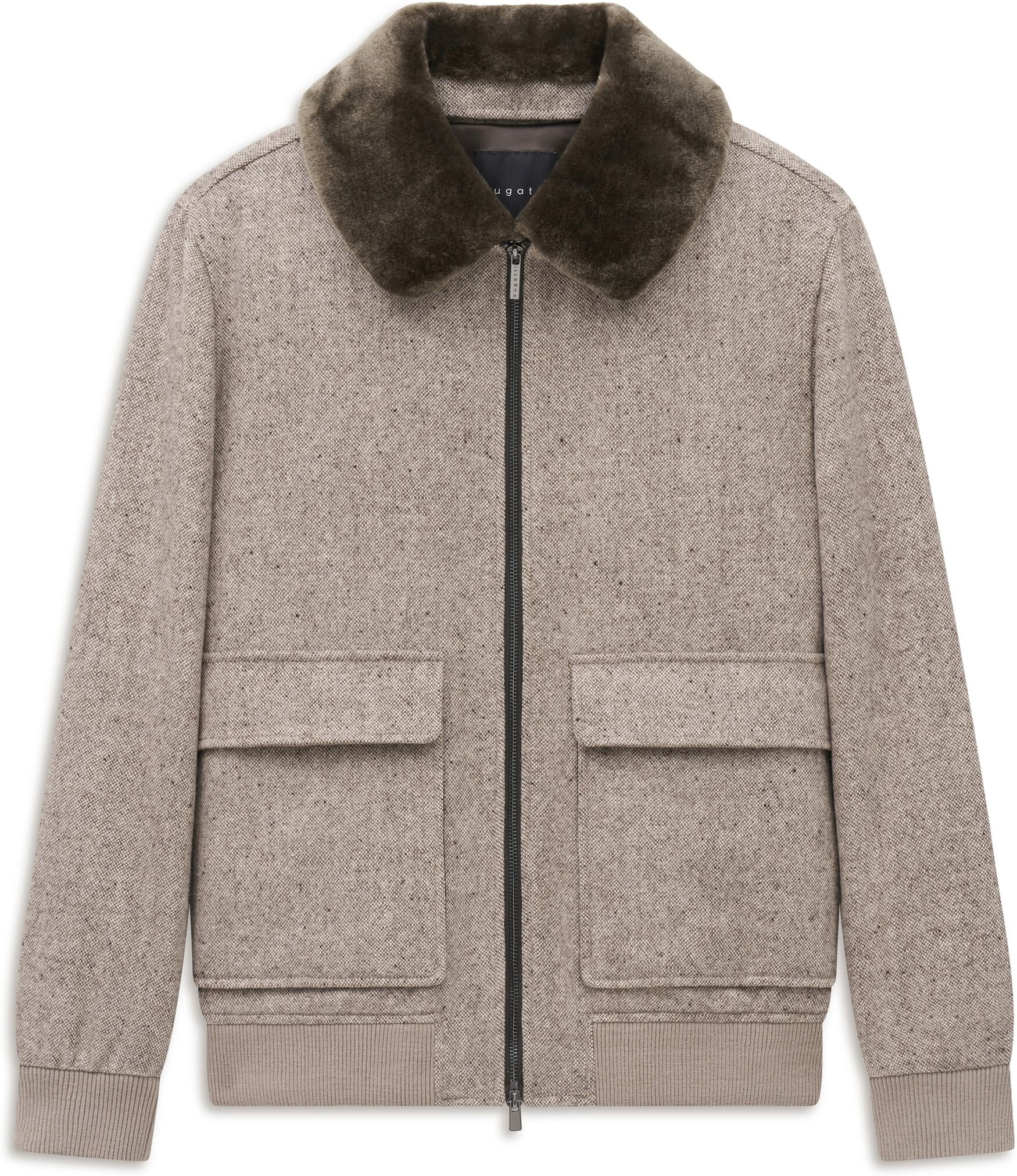 Blouson BUGATTI "Regular Fit", Herren, Gr. 48, beige (50, beige), 100% Wolle, unifarben, regular fit, Jacken Blouson, Regular Fit Wolle Fellkragen