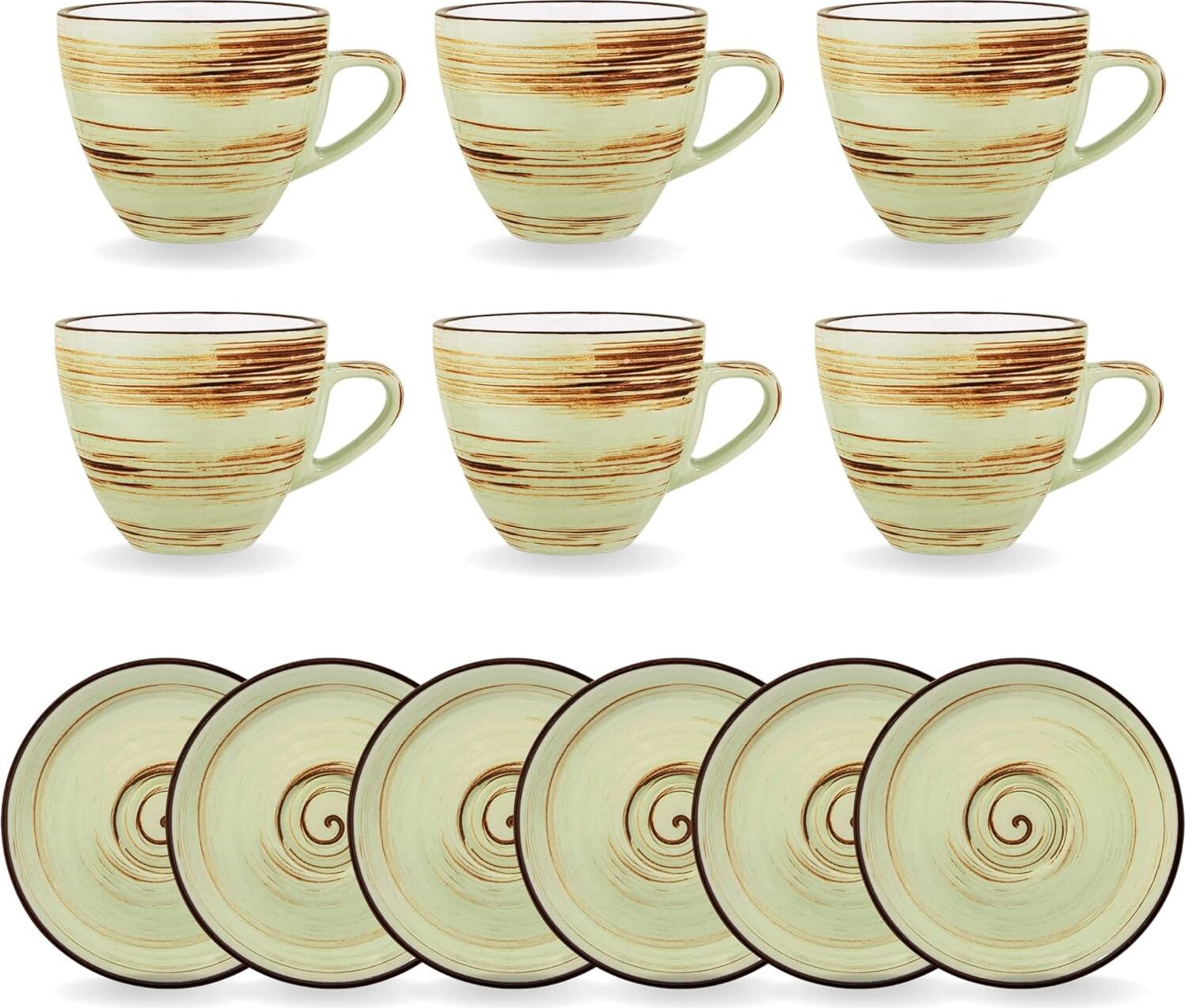 Wilmax England espressotassen met onderschaal, 75 ml, set van 6, pistacievorm, van porselein