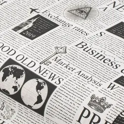 Baumwollstoff-Digitaldruck "Zeitung", Serie Ria, schwarz/weiß