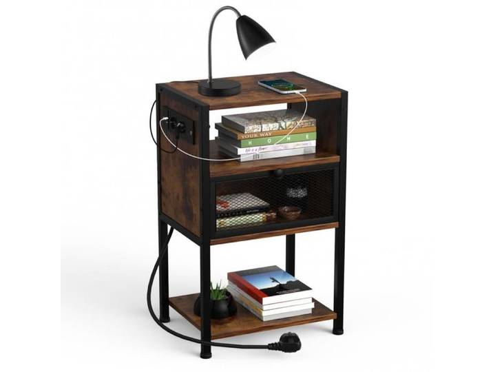 SUPFINE Lot de 1 Table de Chevet avec Station de Charge Table d'Appoint avec Tiroir pour Chambre Hôtel Appartement