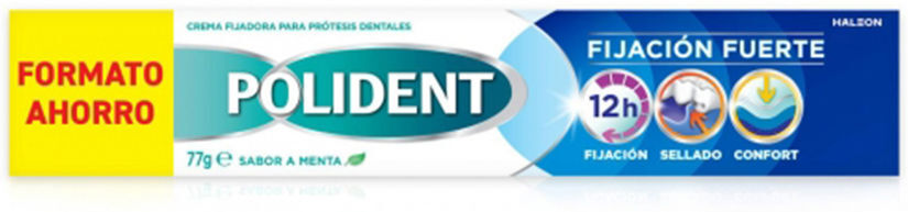 Polident Crema Fijadora prótesis dentales fijación fuerte sabor menta 77 gr