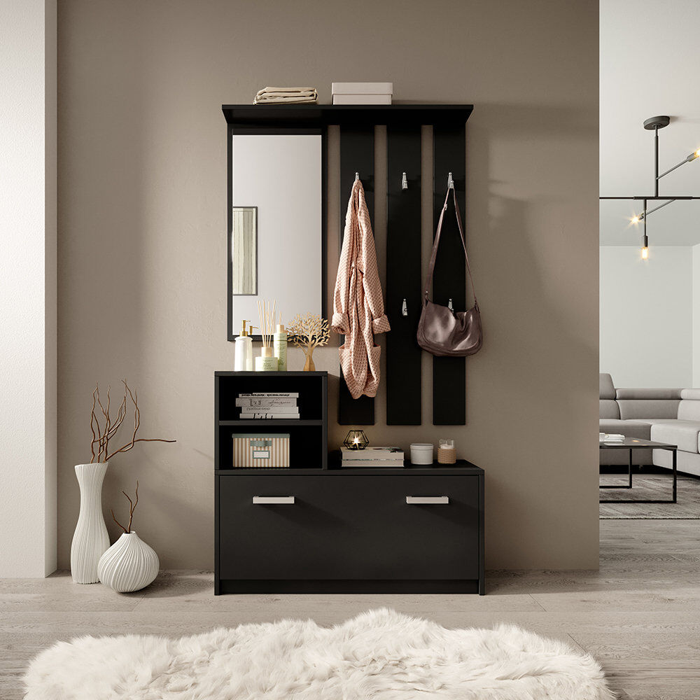 Wade Logan Thorbern Hall Tree with Storage Bench and Shoe Storage Black