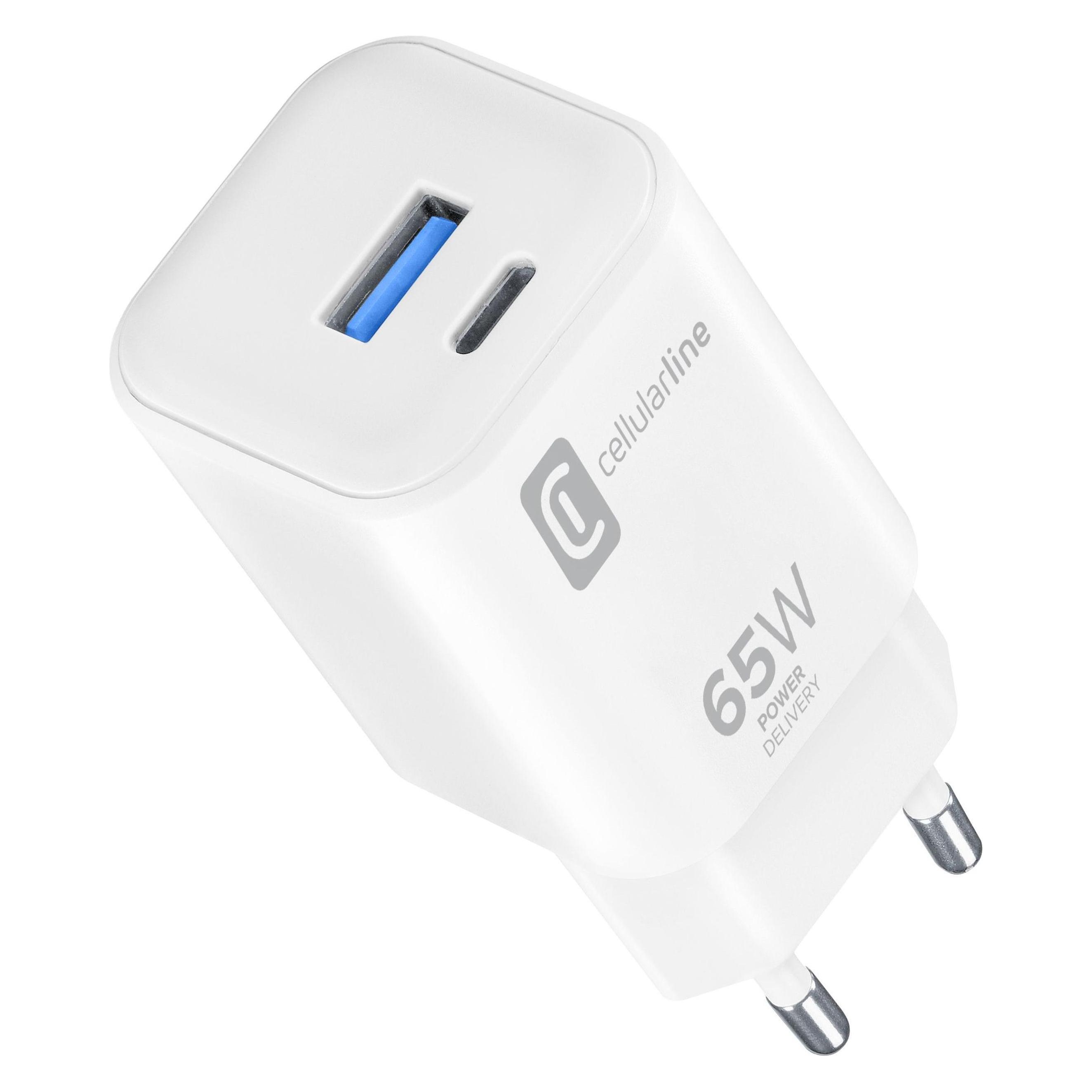 Cellularline Dual Port Travel Charger 65W White (65 W, 2 Ports) (ACHUSBC2PD65WSMLW)