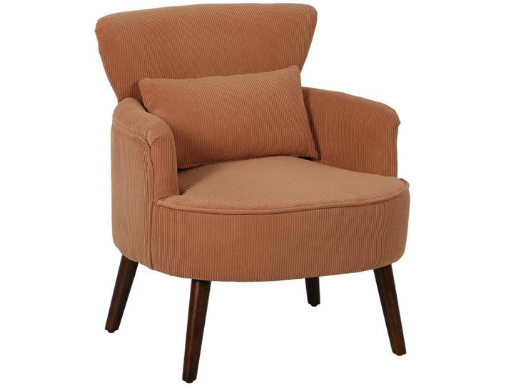 Homcom Sessel mit Rückenlehne, abgerundeten Armlehnen Gepolstert Loungesessel Kordoptik, Orange, Textil, Echtholz,Kautschukholz, Füllung: Polyester,Polyester, 69x78x69.5 cm, Wohnzimmer, Sessel, Ohrensessel