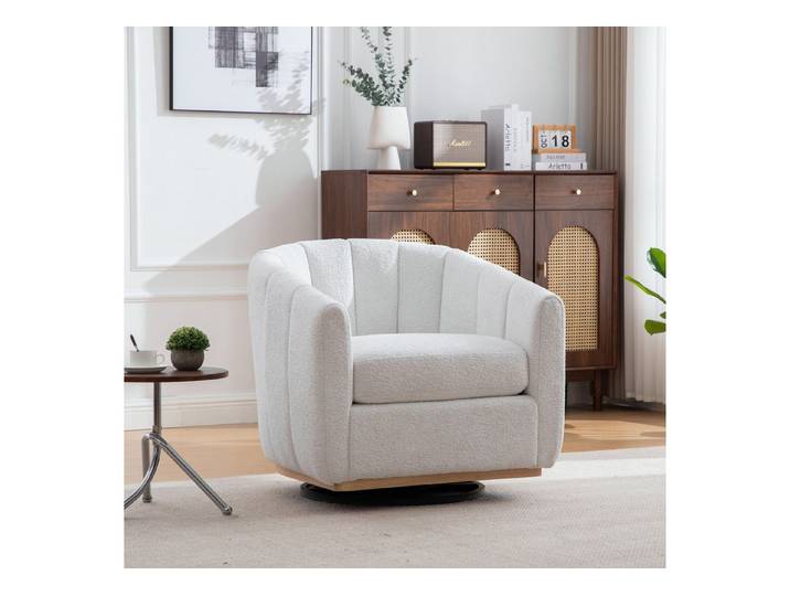 OKWISH Relaxsessel Sofa aus Chenille in Ivory mit 360°-Drehfunktion