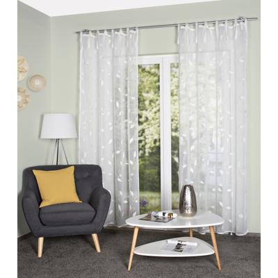 Gardine HOME WOHNIDEEN "AIDINA", weiß (wollweiß), B:140cm H:245cm, Leinenstruktur, Polyester, Gardinen, Gardine, Bindebänder, bestickt, Leinenstruktur