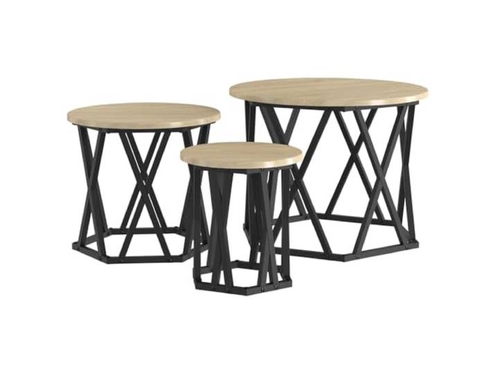 GHVBNMF Beistelltisch 3er Set Couchtisch Nesting Tisch Sonoma-Eiche Platzsparendes 3er Set Beistelltische für Wohnzimmer und Lounge mit stabilem Stahlrahmen und pflegeleichter Oberfläche.