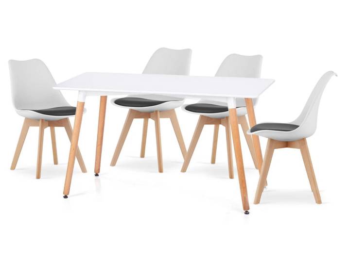 Weißes Esszimmerset 1 + 4, Tisch BERGEN 120 + Stühle BALI MARK