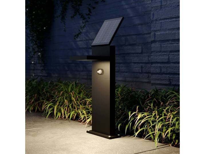 Lucande LED-Solarwegelampe Silvan, 60 cm, Sensor, anthrazit Silvan, schwarz, Aluminium, Modern, Solarleuchte