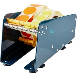 SPRINTIS Etikettenspender Tischgerät bis 113 mm Rollenbreite, manuell, stabile Metallkonstruktion mit 1 Rollentrenner, für Klebepunkte und Etiketten, blau