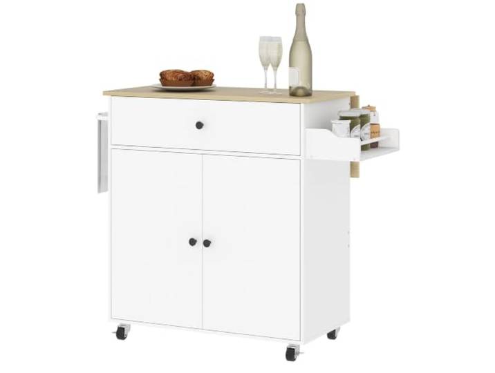 Helloshop26 Küchenwagen Insel auf Rollen, 106 x 42 x 87 cm, Schublade, klappbar, moderner Stil, aus MDF, Weiß, 21_0001046