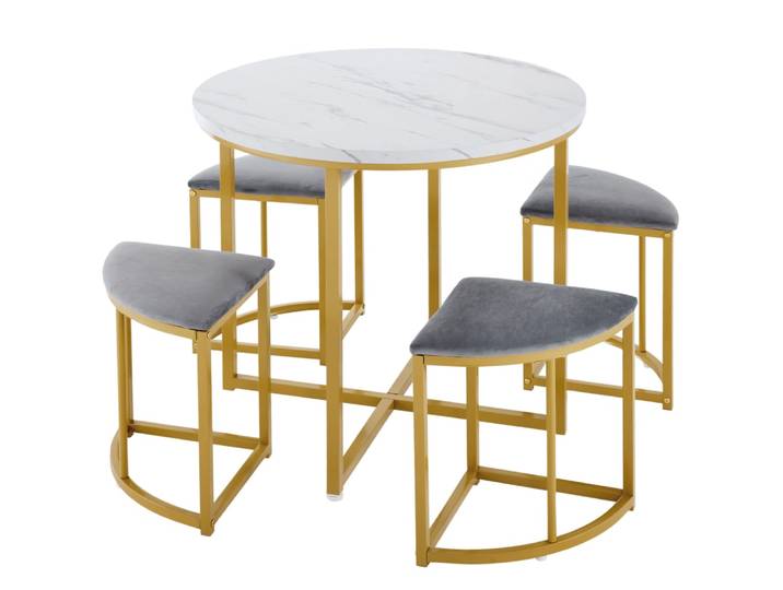 Ensemble table et 4 chaises en fer blanc et gris
