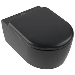 Villeroy & Boch WC-Set Skyla 5656CL, oval, 370x530 mm, Pure Black CeramicPlus, wandhängend mit TwistFlush-Technologie und SoftClosing