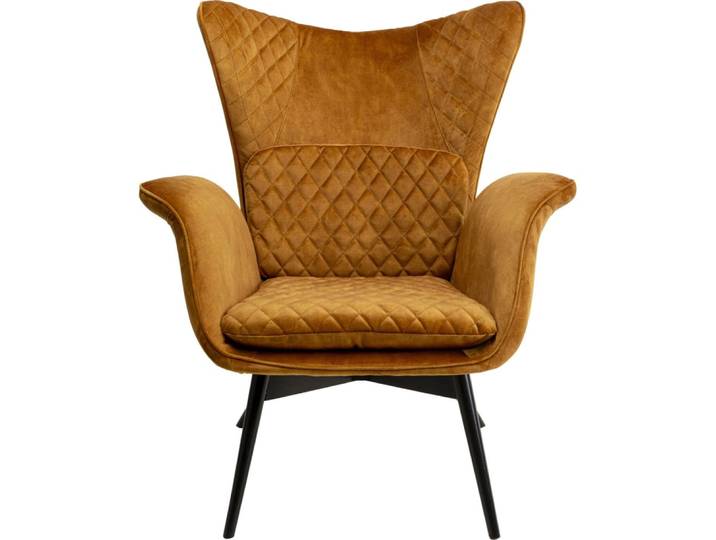 Fauteuil en velours ocre et hêtre laqué