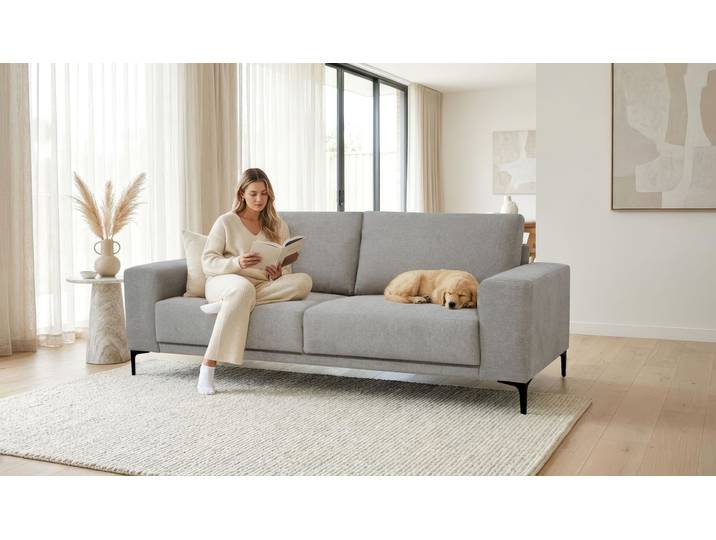 3-Sitzer, Chenille, Dunkelgrau, 224×88×85 cm, Soft-Touch, Modern, Places Of Style