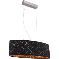 Deckenleuchte hängend Hängelampe Esstisch Wohnzimmer Lampe Decke hängend Wohnzimmer, 3 Flammig Stanzungen, Metall Textil schwarz gold, 3x LED 7W 806Lm 2700K, LxBxH 65x25x140cm